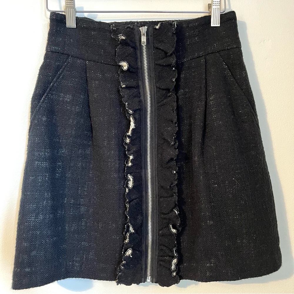 ANTHROPOLOGIE Parameter Black Ruffled Zipper Skirt (Size 4)